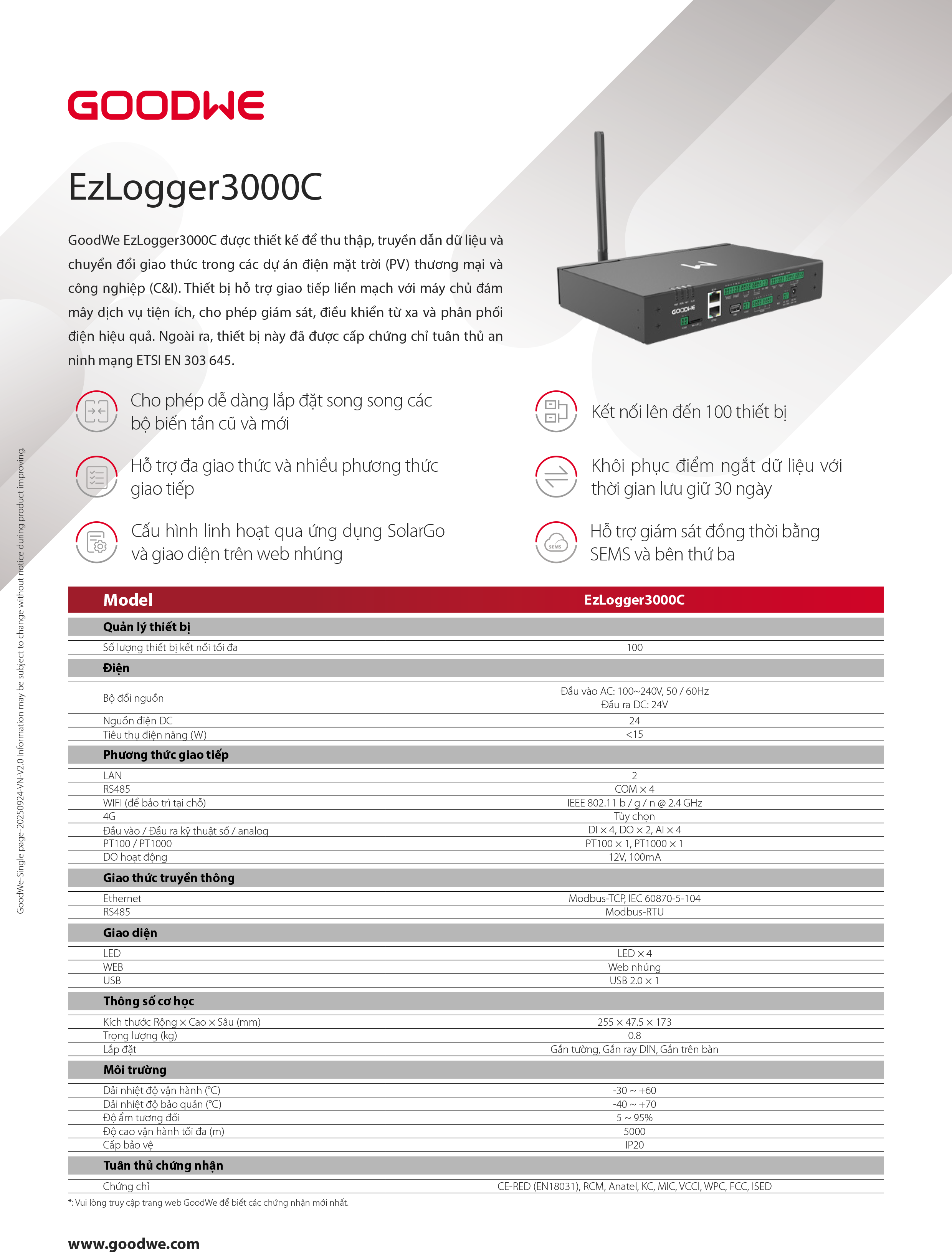 GoodWe EzLogger3000C Datasheet (VN)
