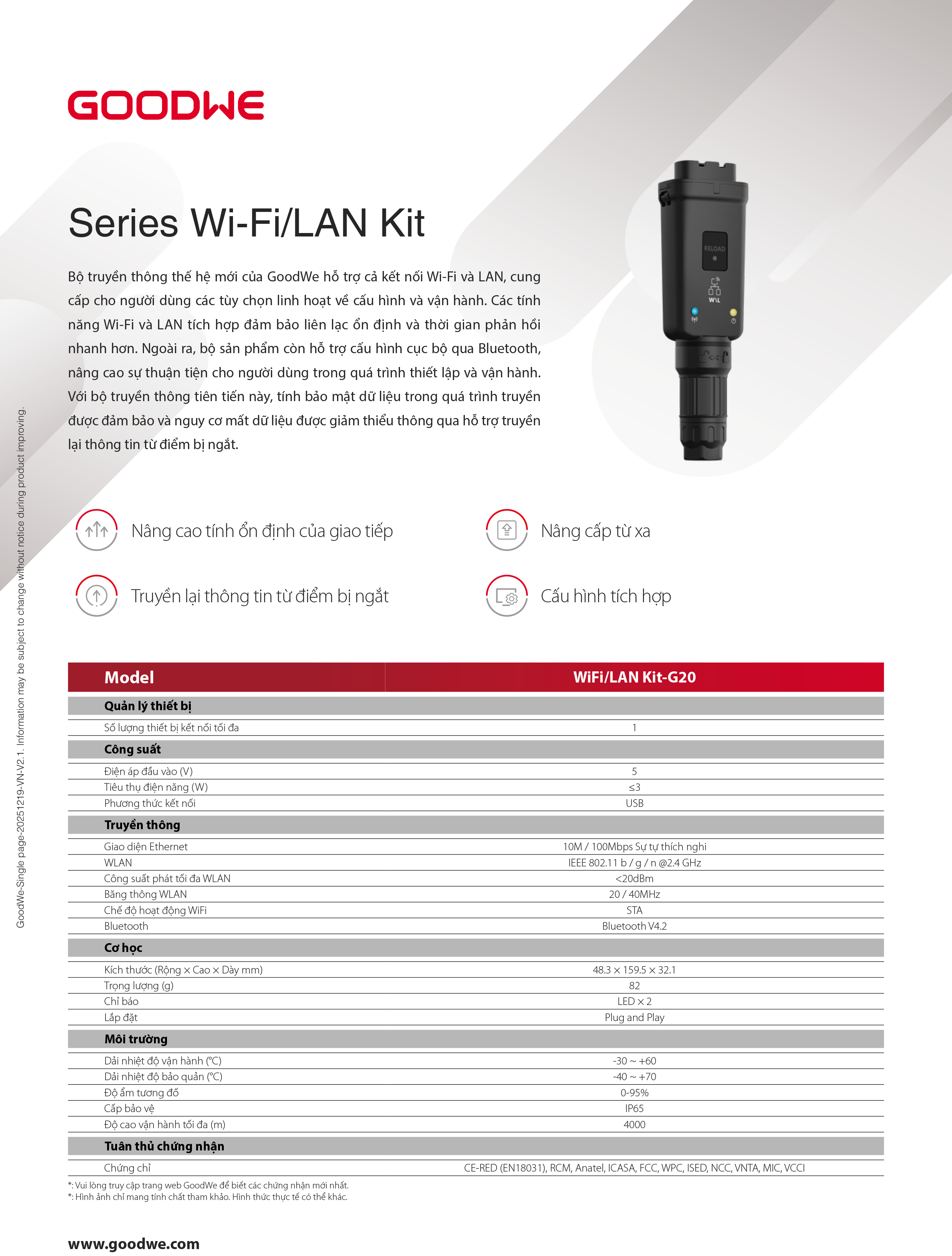 GoodWe WiFi/LAN Kit-G20 Datasheet (VN)